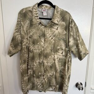 Speedo Hawaiian Button Down Polo Shirt Large Flower Print Green